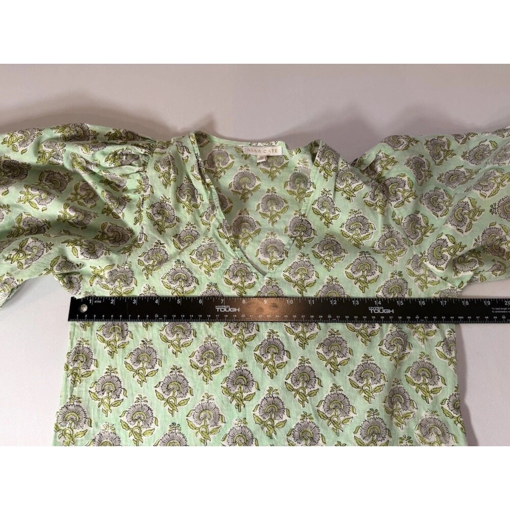 Anna Cate XS Mint Green Floral Cotton Puff Sleeve Midi Dress Boho Tiered - Picture 10 of 10